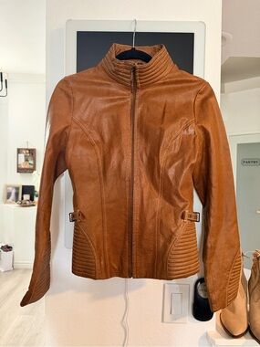 XOXO Cognac Brown Faux Leather Zip-Up Jacket